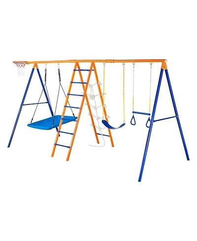 Slickblue Toddler 6 in 1 Backyard Swing Set Outdoor Playset with Multiple Activities