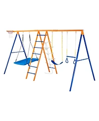 Slickblue Toddler 6 in 1 Backyard Swing Set Outdoor Playset with Multiple Activities