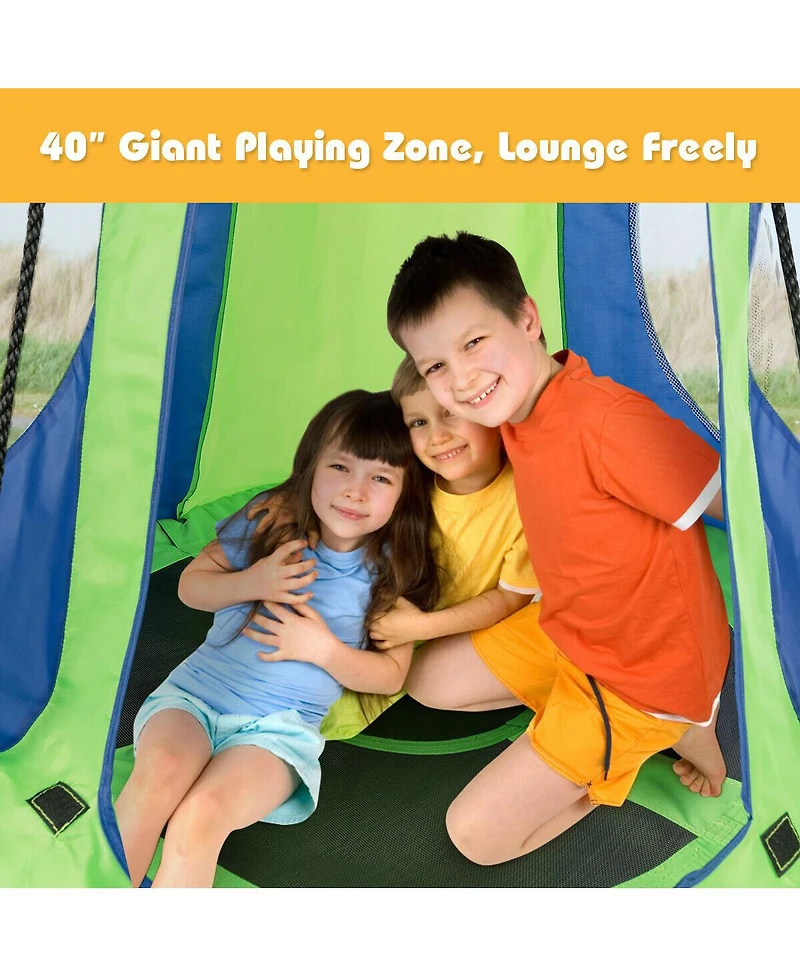 Gymax 40'' Kids Hanging Chair Swing Tent Set Hammock Nest Pod Seat
