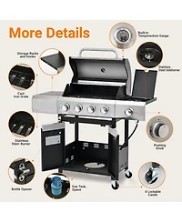 Mondawe 4 Burner 51,000 Btu Stainless Steel Barbecue Gas Grill with Side Burner and Cover