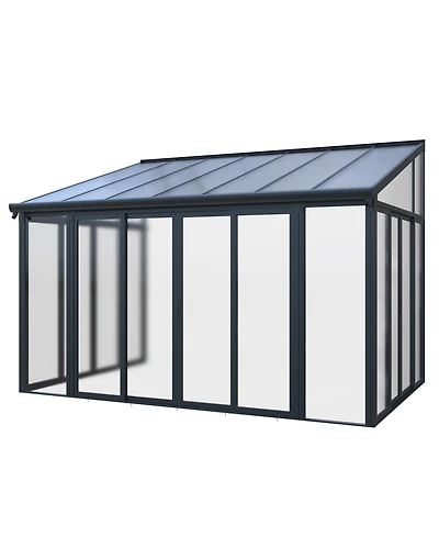 Mondawe 10x14ft Patio Cover Sunroom with Aluminum Frame, Polycarbonate Roof and Sliding Doors