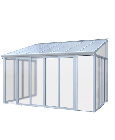 Mondawe 10x14ft Patio Cover Sunroom with Aluminum Frame, Polycarbonate Roof and Sliding Doors