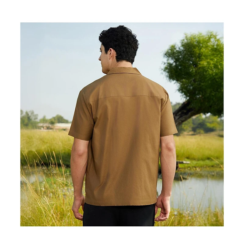Campus Sutra Men's Camel Brown Asymmetrical Cuban Shirt