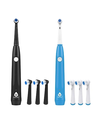 Him's and Her's Pursonic Usb Rechargeable Rotary Toothbrush Bundle – Black & White Set with 6 Brush Heads and Uv Sanitizer Design