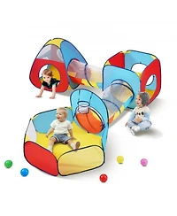 5 in 1 Kids Play Tent with Tunnel Basketball Hoop Indoor Outdoor Playhouse with Bag
