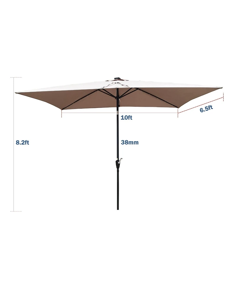 Flynama 10 x 6.5t Rectangular Patio Solar Led Lighted Outdoor Umbrellas with Crank and Push Button Tilt for Garden Backyard Pool Swimming Pool