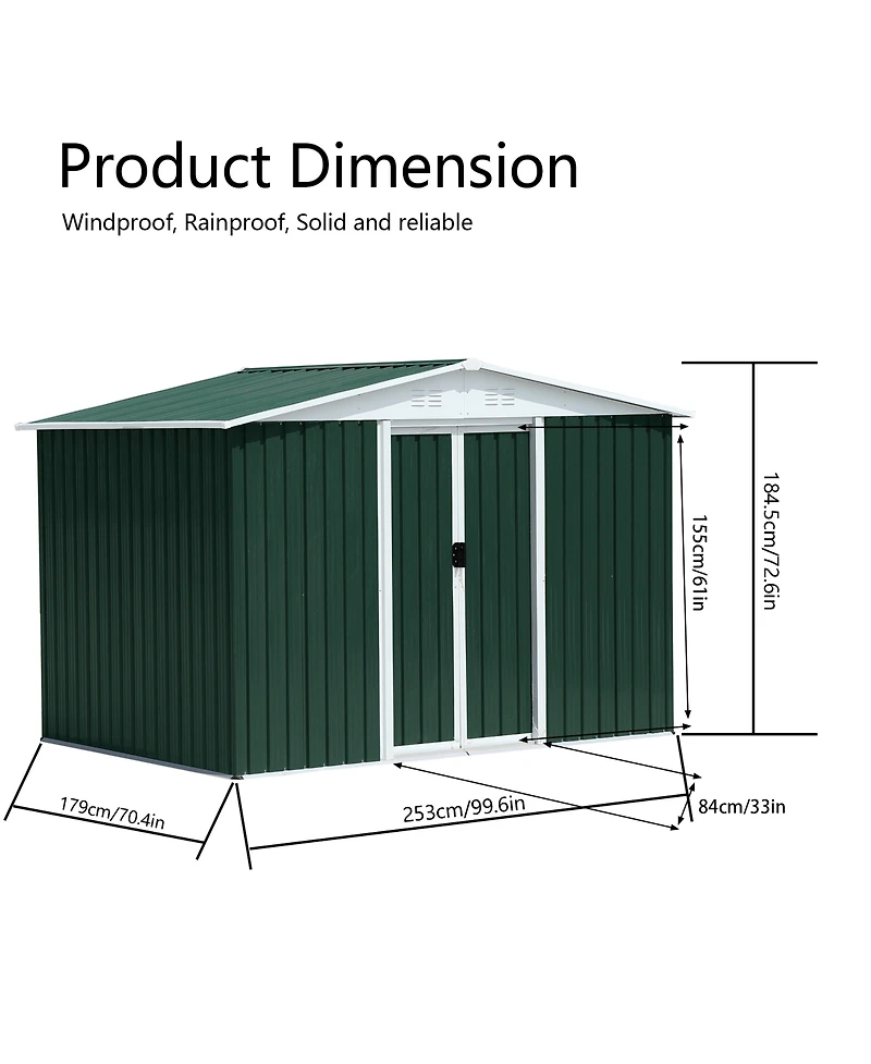 Mondawe 8FTx6FT Outdoor Storage Garden Bike Shed With Aluminum alloy frame and sliding door