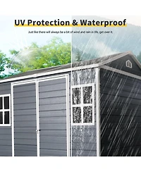 Mondawe 8 x 6 ft Resin Outdoor Storage Shed with Floor & Two Windows Lockable Door