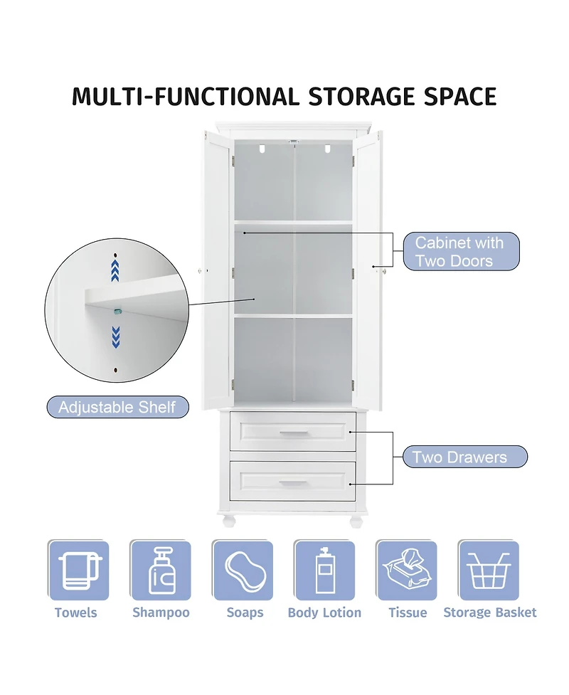 Casainc 62.5"H Tall Storage Cabinet with 2 Drawers for Bathroom or Office Use