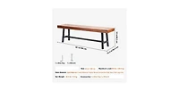 Slickblue Wood Outdoor Bench with Metal Legs for Garden Park Patio and Front Porch Seating