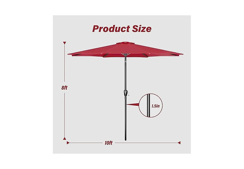 One 10ft Outdoor Market Patio Umbrella with 8 Sturdy Ribs, Tilt/Crank Push Button for Garden, Deck, Backyard and Pool