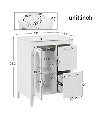 Casainc 24" Bathroom Vanity with Sink, 2 Drawers and Door, Adjustable Shelf