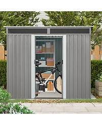 Mondawe 8ftx6ft Outdoor Metal Storage Shed with Window,Transparent plate and lockable sliding door