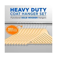 30 Pcs. of Solid Wooden Hangers for Clothes - Heavy Duty Suit Hanger Set with Chrome 360° Swivel Hook Hangers (Natural Color)