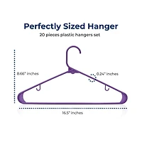 SereneLife 20 Pcs. Plastic Hangers - Non-Slip, Sturdy, and Heavy Duty Coat Set with 360° Swivel Hook for Clothes (Purple)