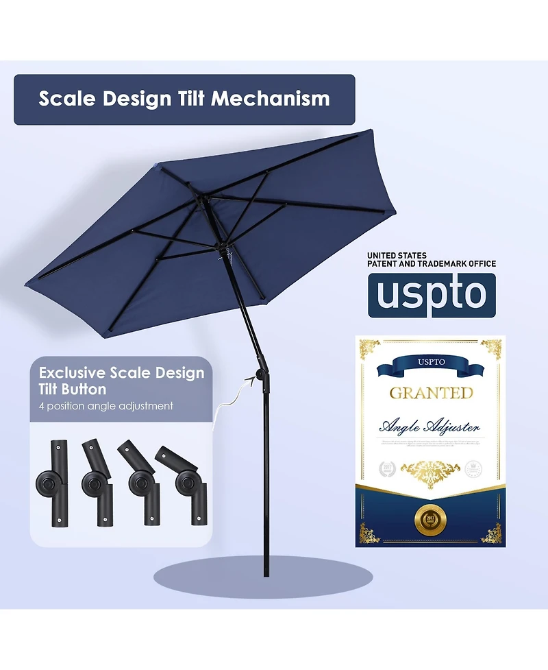 Yescom 7.5 Ft Outdoor Patio Umbrella 6 Ribs with Scale Tilt Button Strap UV30+ Sunshade Garden Parasol for Yard Deck Market Pool Navy Blue