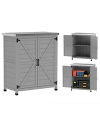 Outsunny Outdoor Storage Table, Wooden Tool Shed w/Shelves,