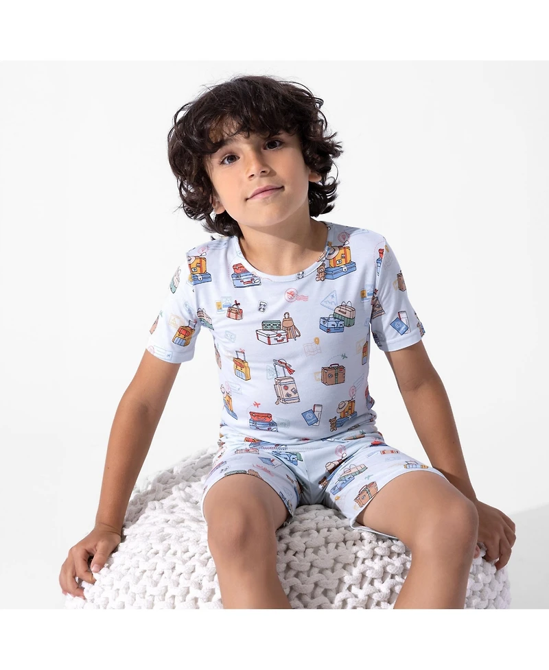 Bellabu Bear Kids Unisex Teddy Picnic 2-Piece Short Sleeve & Shorts Pajama Set