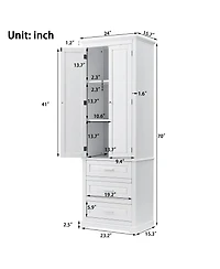 Casainc 70"H Tall Storage Cabinet with 3 Drawers for Bathroom or Office Use
