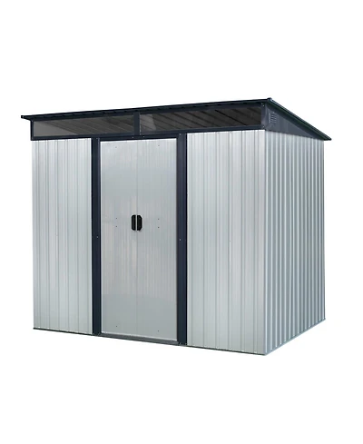 Mondawe 8ft x 6ft Outdoor Metal Storage with Lockable Sliding Doors and Transparent plate