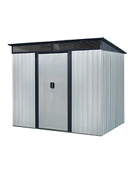 Mondawe 8ft x 6ft Outdoor Metal Storage with Lockable Sliding Doors and Transparent plate