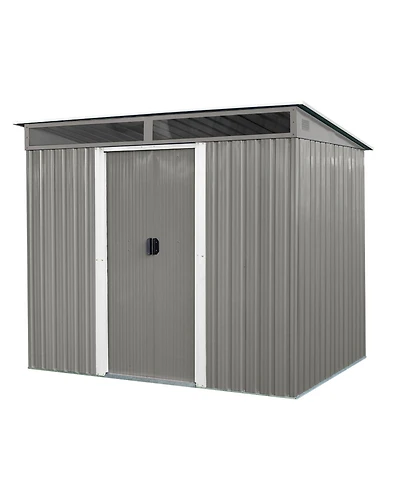 Mondawe 8ft x 6ft Outdoor Metal Storage with Lockable Sliding Doors and Transparent plate