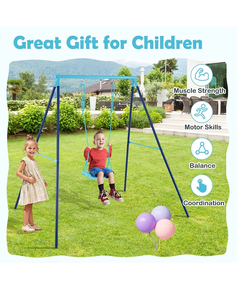 Gymax Toddler Swing Heavy Duty Metal Set w/ A Frame Adjustable Ropes
