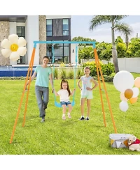 Gymax Toddler Swing Heavy Duty Metal Swing Set w/ A Frame Adjustable Ropes