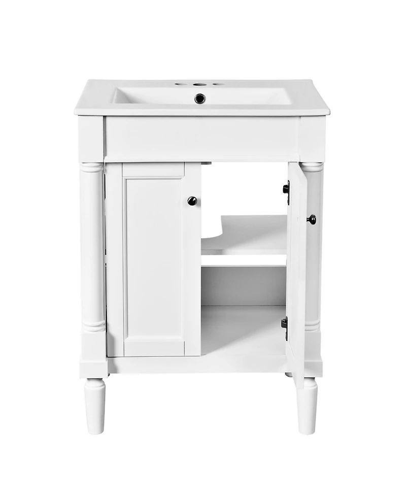 Casainc 24" Vanity with Sink and 2-Tier Shelf, Modern Freestanding Cabinet