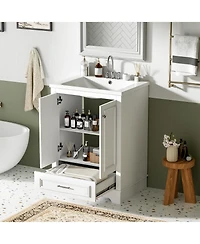 Casainc 24" Freestanding Vanity with Sink, Silver Handles, Soft-Closing Doors