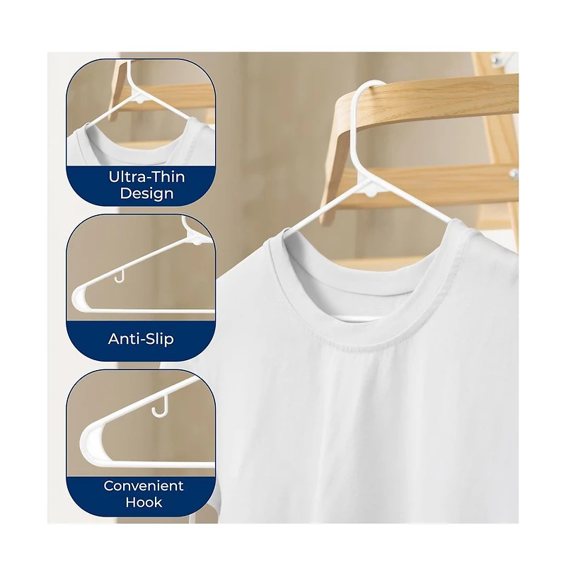 SereneLife 20 Pcs. Plastic Hangers - Non-Slip, Sturdy, and Heavy Duty Coat Set with 360° Swivel Hook for Clothes (White)