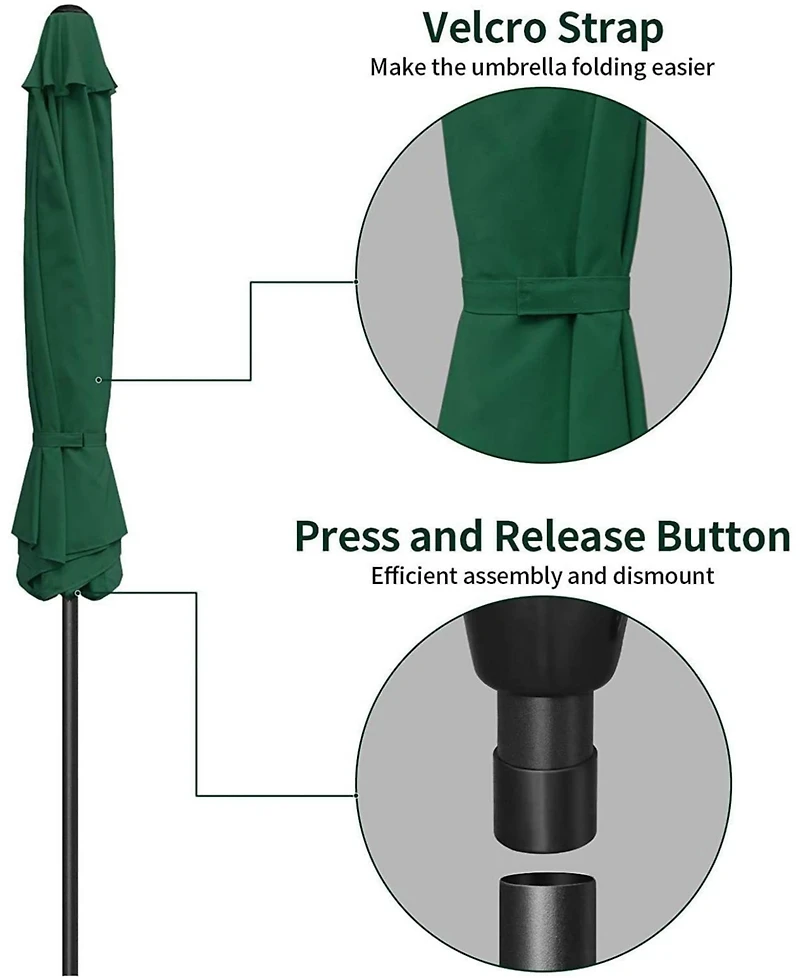 Flynama One Simple Deluxe 9ft Outdoor Market Table Patio Umbrella with Button Tilt, Crank and 8 Sturdy Ribs for Garden, Green