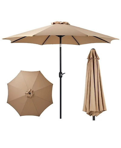 Flynama 9 foot outdoor patio umbrella with button tilt and crank, Outdoor patio/market table umbrella Uv protected and waterproof, khaki