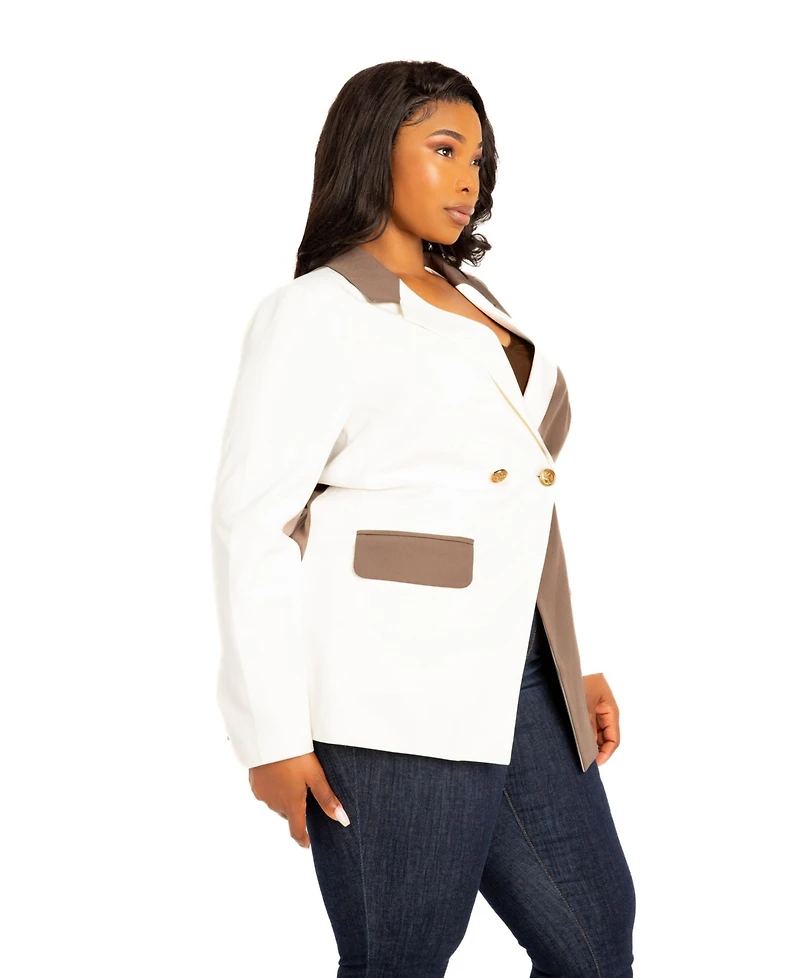 Buxom Couture Plus Contrast Double Breasted Blazer
