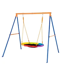 Slickblue Swing Sets for Backyard Saucer Swing Seat A-Frame Metal Stand