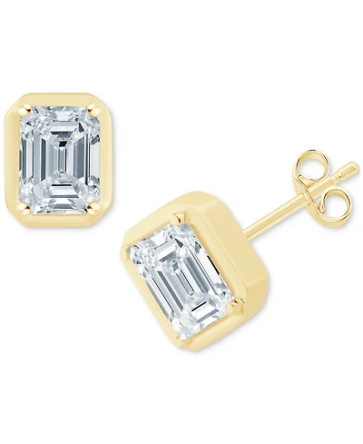 Diamond Emerald-Cut Bezel Stud Earrings (1/2 ct. t.w.) in 14k Gold