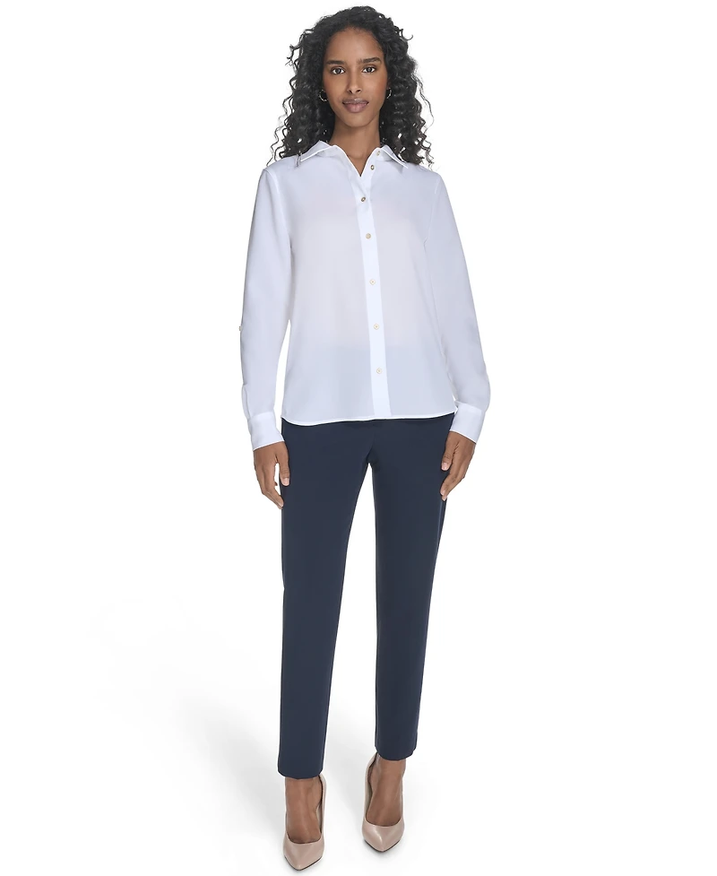 Tommy Hilfiger Women's Slim-Fit Roll-Tab-Sleeve Shirt