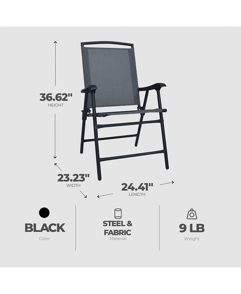 Four Seasons Courtyard Sunny Isles Outdoor Folding Lounge Chairs, 4 Pack, Black