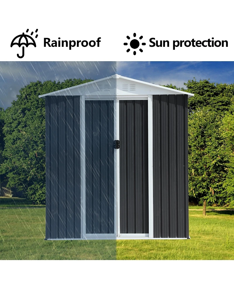 Mondawe 6FTx9FT Metal Steel Waterproof Outdoor Bike Storage Garden Shed with Apex Roof