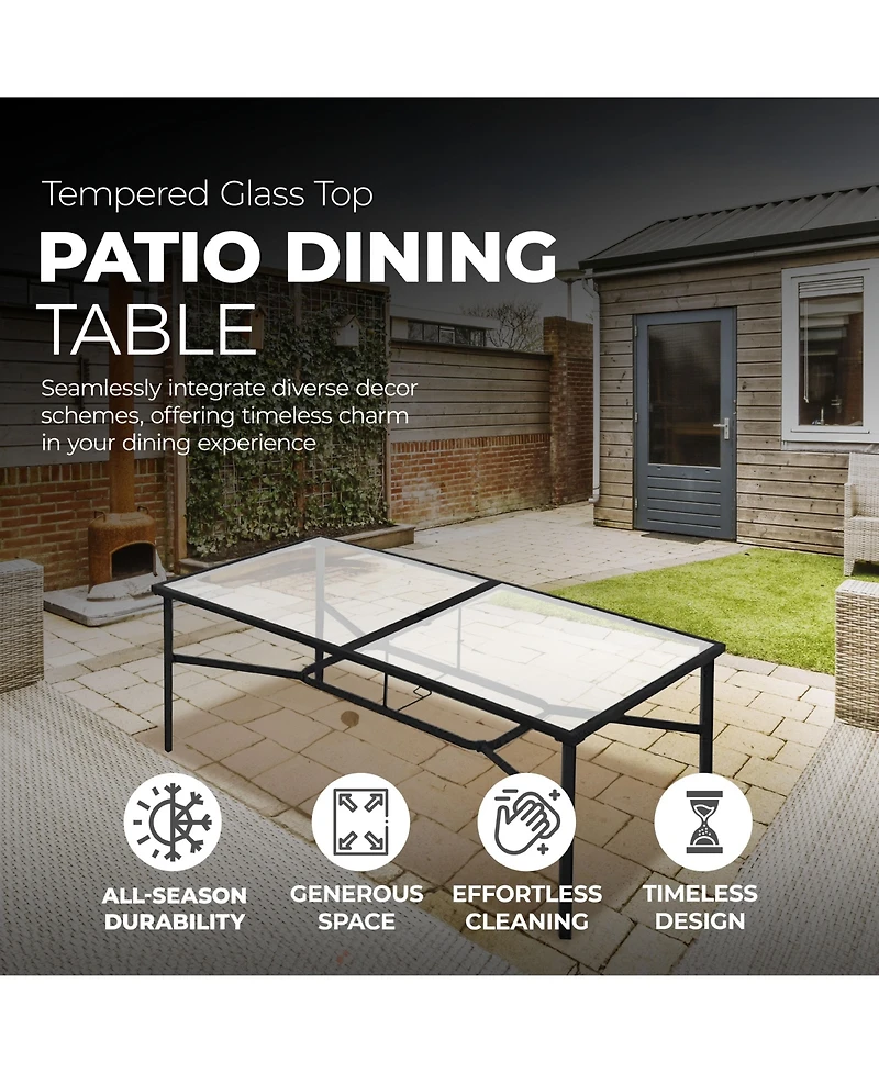 Four Seasons Courtyard Sunny Isles Tempered Glass Top Patio Dining Table, Black