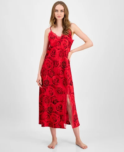 I.n.c International Concepts Women's Lace-Trim Floral Satin Nightgown, Macy's Exclusive