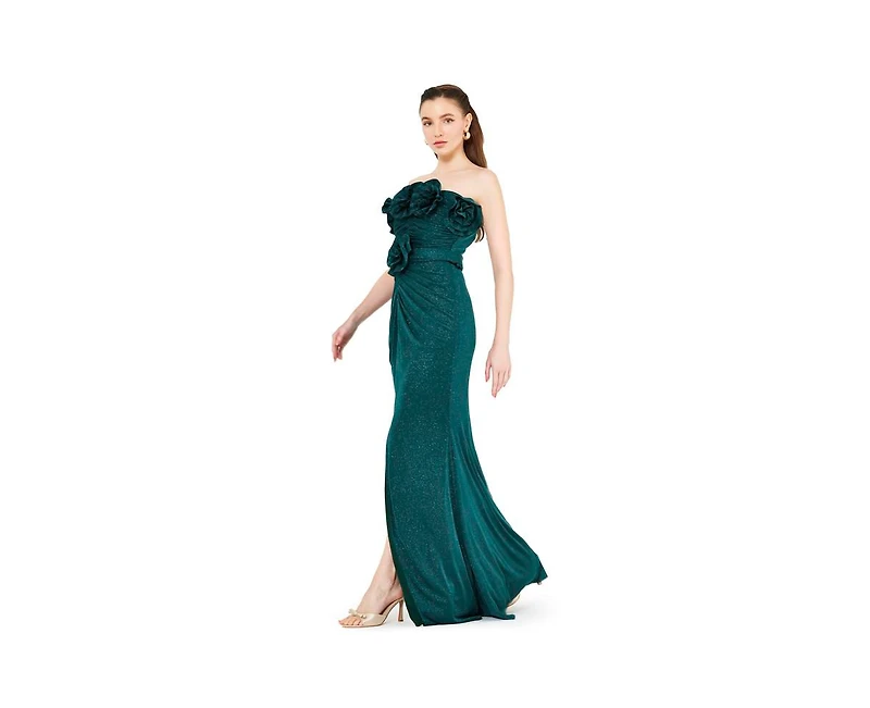 Amri Women's Shimmer Jersey Ruched Strapless Gown