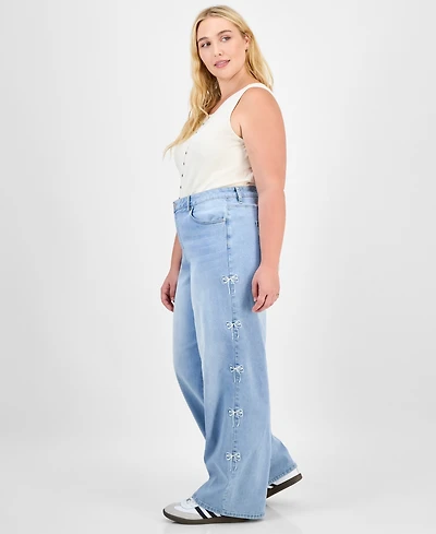 Madden Girl Trendy Plus Ultra 90's Bow-Detail Straight Jeans