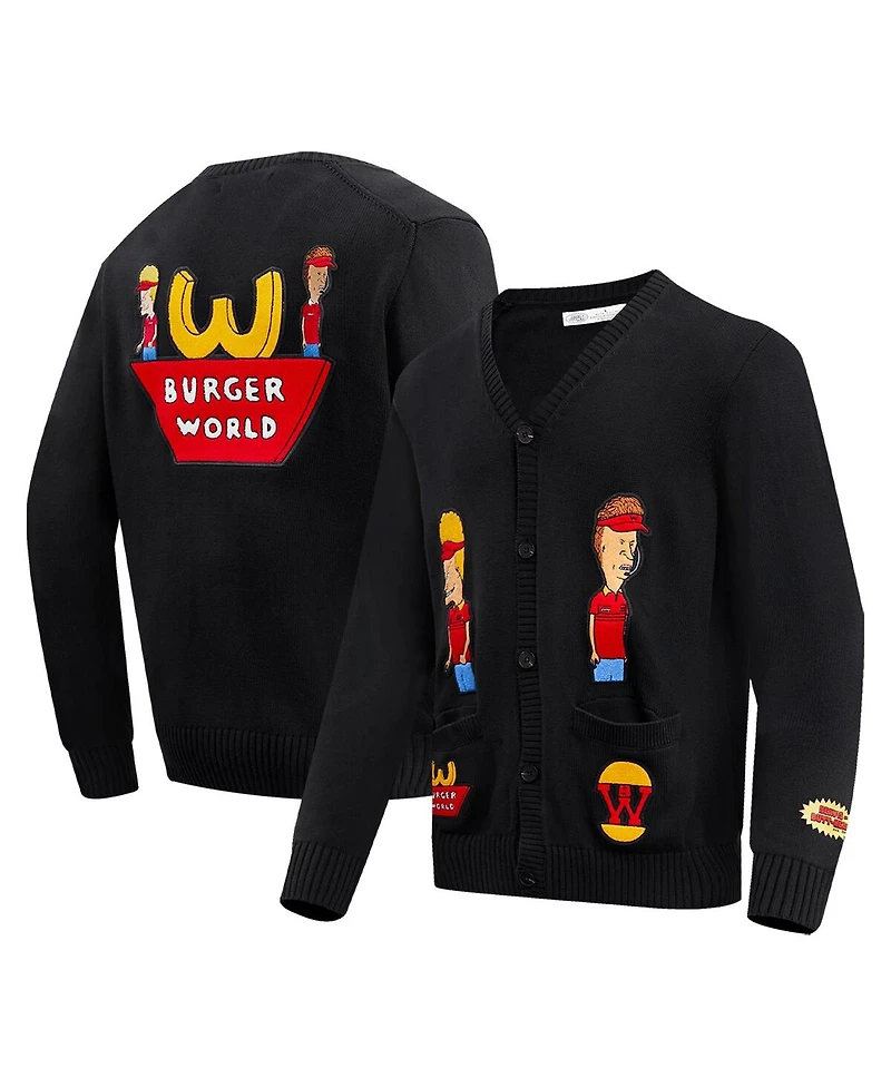 Freeze Max Men's Black Beavis and Butt-Head Burger World Cardigan