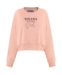 Freeze Max Women's Light Pink Lilo and Stitch Ohana Loose Fit Cropped Pullover Sweatshirt