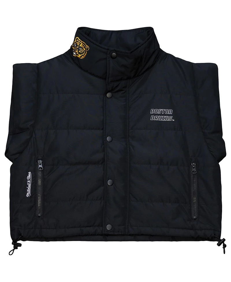 Mitchell & Ness Women's Black Boston Bruins Cropped Full-Zip Puffer Vest