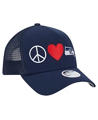 New Era Women's College Navy Seattle Seahawks Peace Love Trucker 9FORTY Adjustable Hat