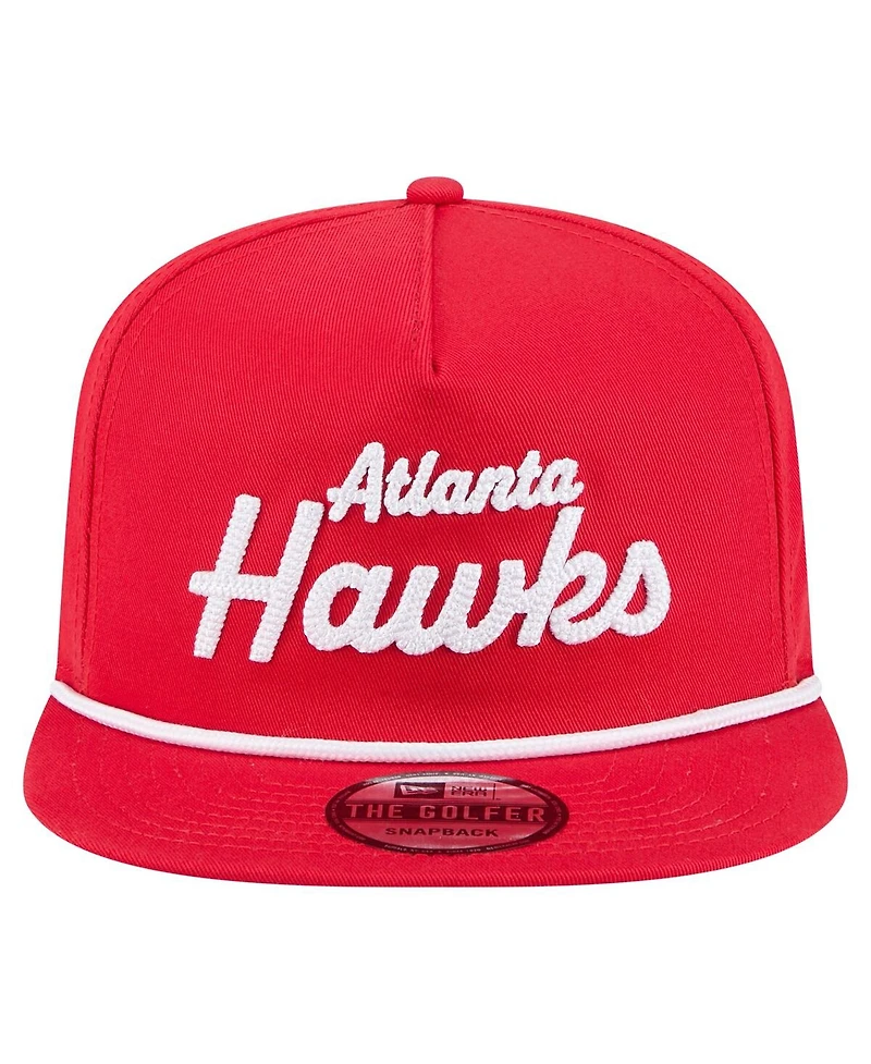 New Era Men's Red Atlanta Hawks Team Text Golfer Snapback Hat