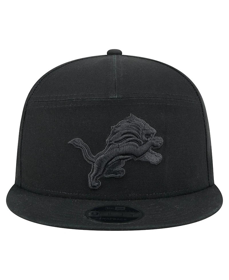 New Era Men's Black Detroit Lions Adventure Canvas Split Panel 9FIFTY Snapback Hat