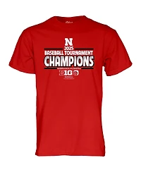 Blue 84 Men's and Women's Scarlet Nebraska Huskers 2025 Big Ten Baseball Conference Tournament Champions T-Shirt